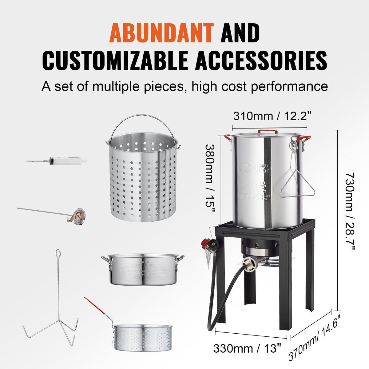 Turkey Deep Fryer, 30-qt Turkey & 10-qt Fish Steamer Cooker Set, Outdoor Aluminum Seafood Frying Pot, 54,000 BTU Burner Propane Gas Boiler, Includes Baskets, Perforated Poultry Rack, Thermometer