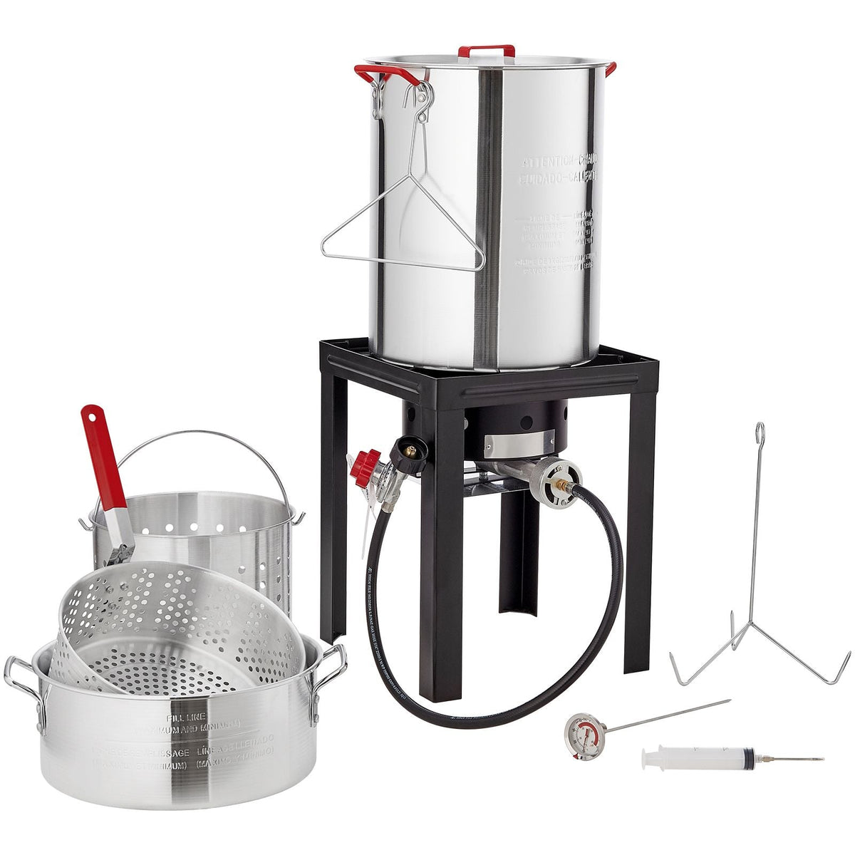 Turkey Deep Fryer, 30-qt Turkey & 10-qt Fish Steamer Cooker Set, Outdoor Aluminum Seafood Frying Pot, 54,000 BTU Burner Propane Gas Boiler, Includes Baskets, Perforated Poultry Rack, Thermometer