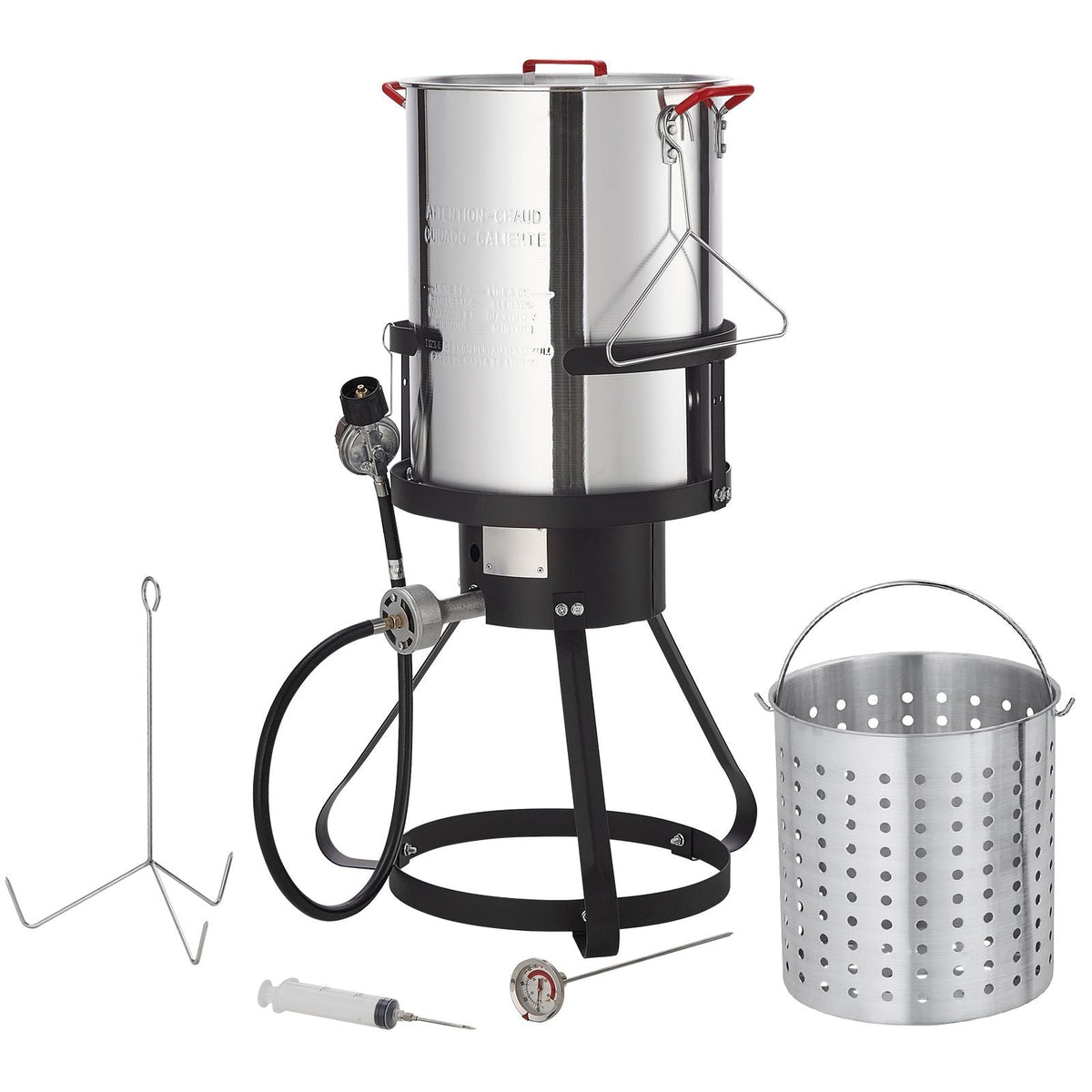 Turkey Deep Fryer, 30-qt Turkey Fryer Boiler Steamer Cooker Set, Outdoor Aluminum Seafood Frying Pot, 54,000 BTU Burner Propane Gas Boiler, Includes Basket, Perforated Poultry Rack, Thermometer