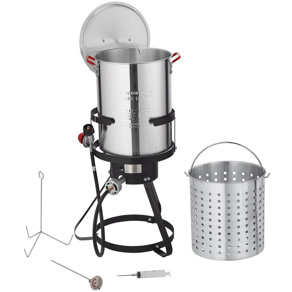Turkey Deep Fryer, 30-qt Turkey Fryer Boiler Steamer Cooker Set, Outdoor Aluminum Seafood Frying Pot, 54,000 BTU Burner Propane Gas Boiler, Includes Basket, Perforated Poultry Rack, Thermometer