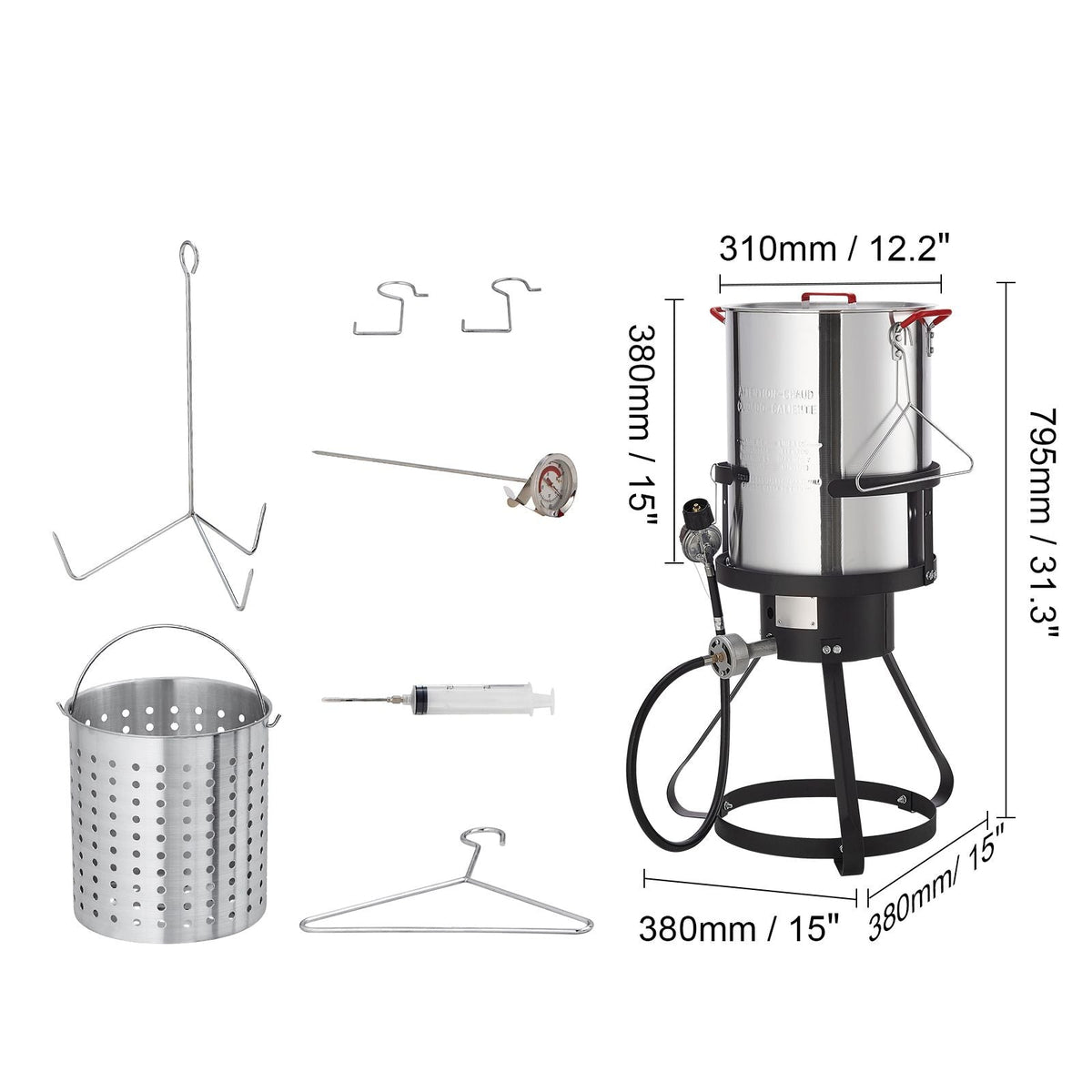 Turkey Deep Fryer, 30-qt Turkey Fryer Boiler Steamer Cooker Set, Outdoor Aluminum Seafood Frying Pot, 54,000 BTU Burner Propane Gas Boiler, Includes Basket, Perforated Poultry Rack, Thermometer