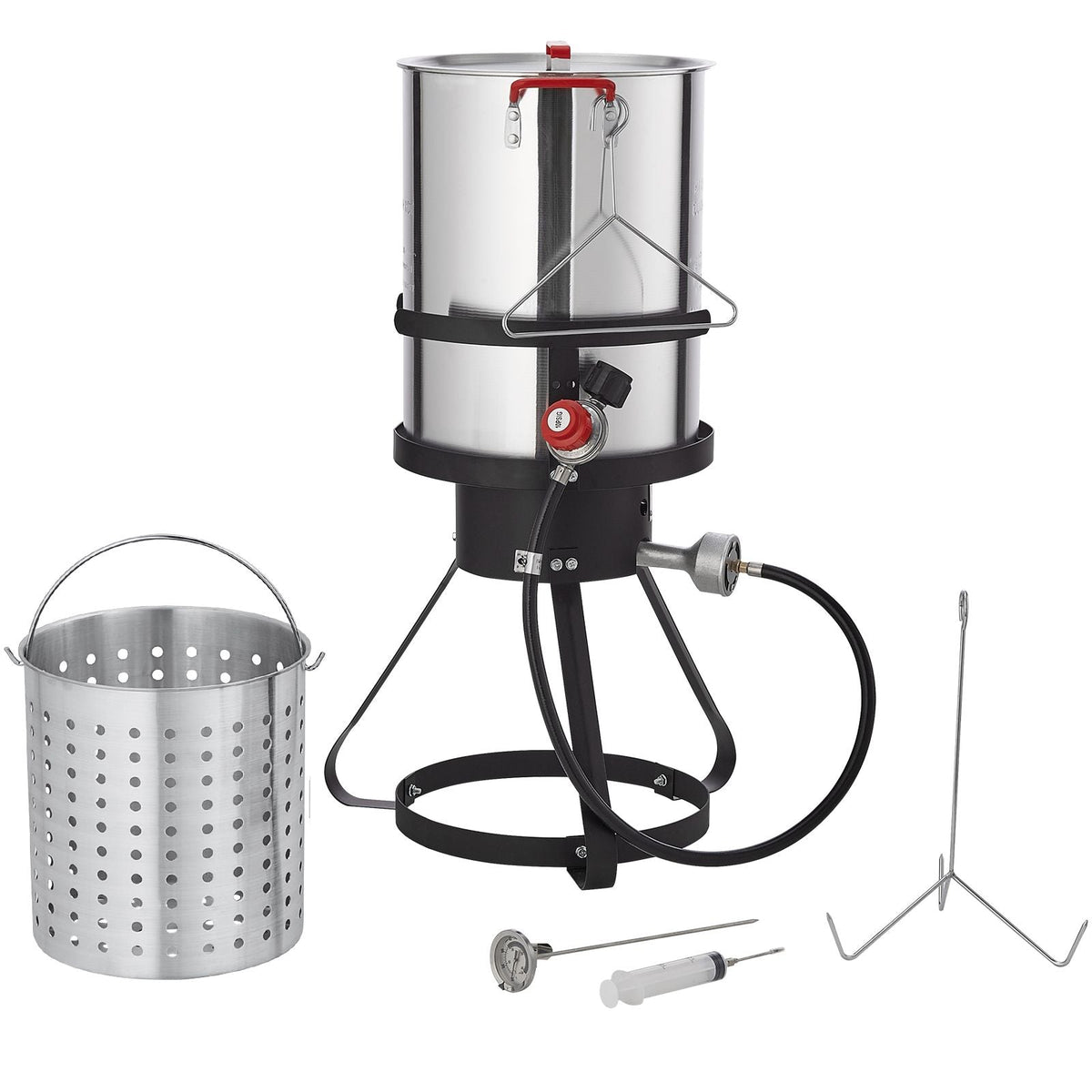 Turkey Deep Fryer, 30-qt Turkey Fryer Boiler Steamer Cooker Set, Outdoor Aluminum Seafood Frying Pot, 54,000 BTU Burner Propane Gas Boiler, Includes Basket, Perforated Poultry Rack, Thermometer