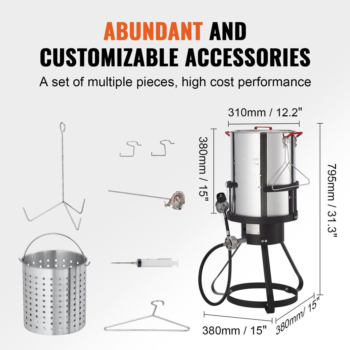 Turkey Deep Fryer, 30-qt Turkey Fryer Boiler Steamer Cooker Set, Outdoor Aluminum Seafood Frying Pot, 54,000 BTU Burner Propane Gas Boiler, Includes Basket, Perforated Poultry Rack, Thermometer