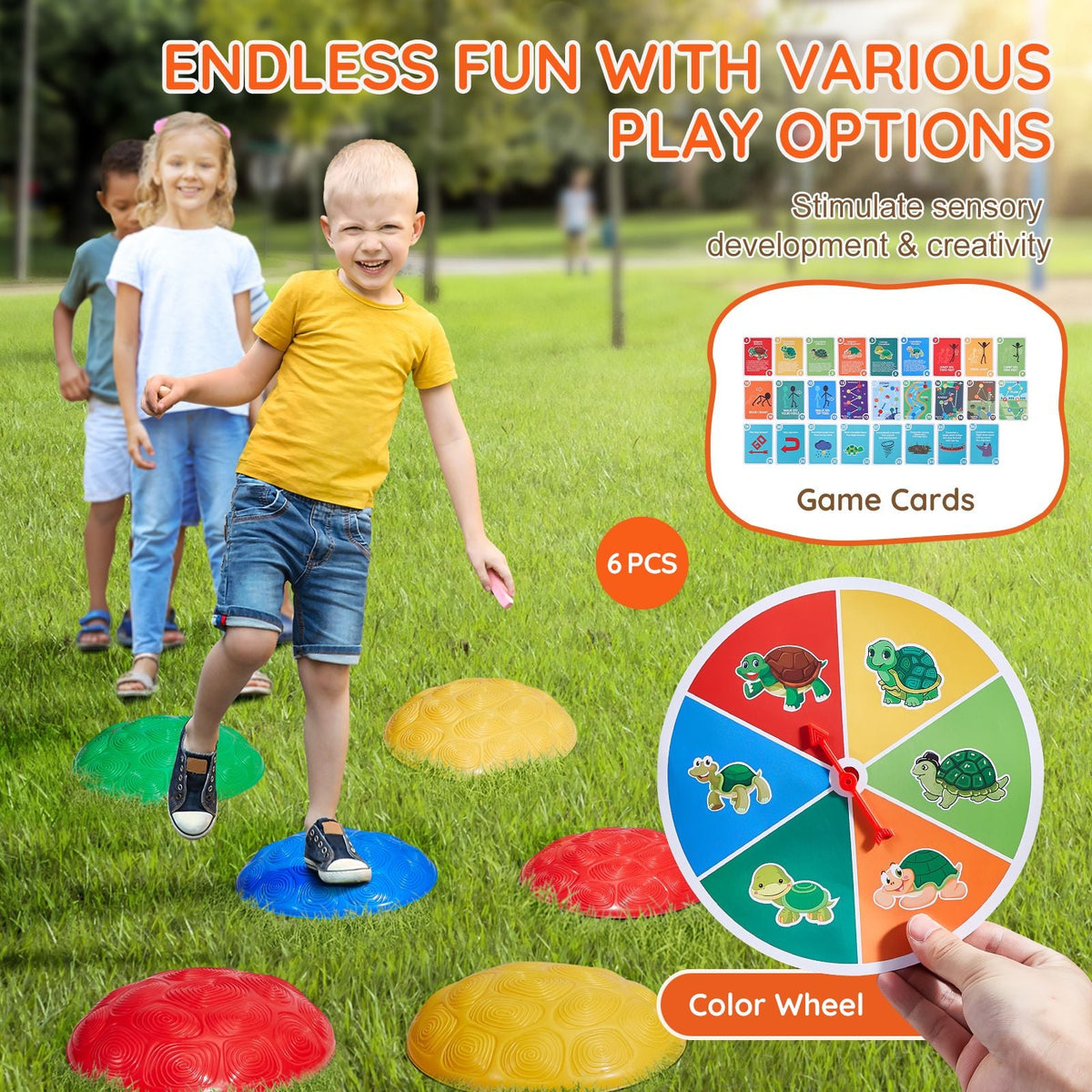 Turtle Balance Stepping Stones, 6 PCS, Up to 220 lbs Kids Turtle Jumping Stones Steps Stones, Toddler Obstacle Course Coordination Game Toys Indoor or Outdoor Play for Children Aged 3 4 5 6 7 8+