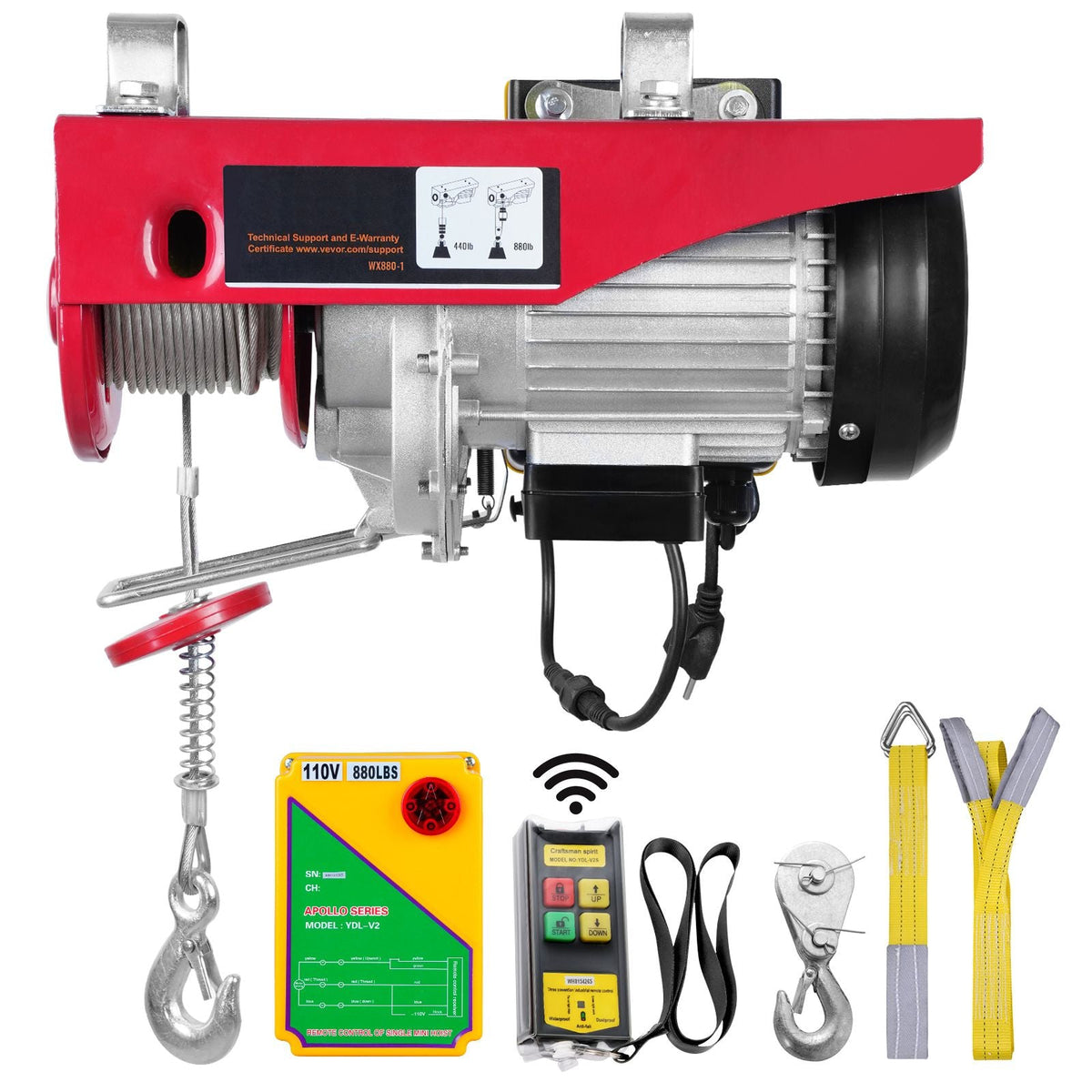 Tuspuzz Electric Hoist, 880 lbs Lifting Capacity, 850W 110V Electric Steel Wire Winch with Wireless Remote Control, 40ft Single Cable Lifting Height & Pure Copper Motor, for Garage Warehouse Factory