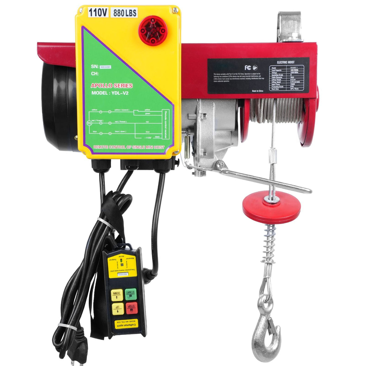 Tuspuzz Electric Hoist, 880 lbs Lifting Capacity, 850W 110V Electric Steel Wire Winch with Wireless Remote Control, 40ft Single Cable Lifting Height & Pure Copper Motor, for Garage Warehouse Factory