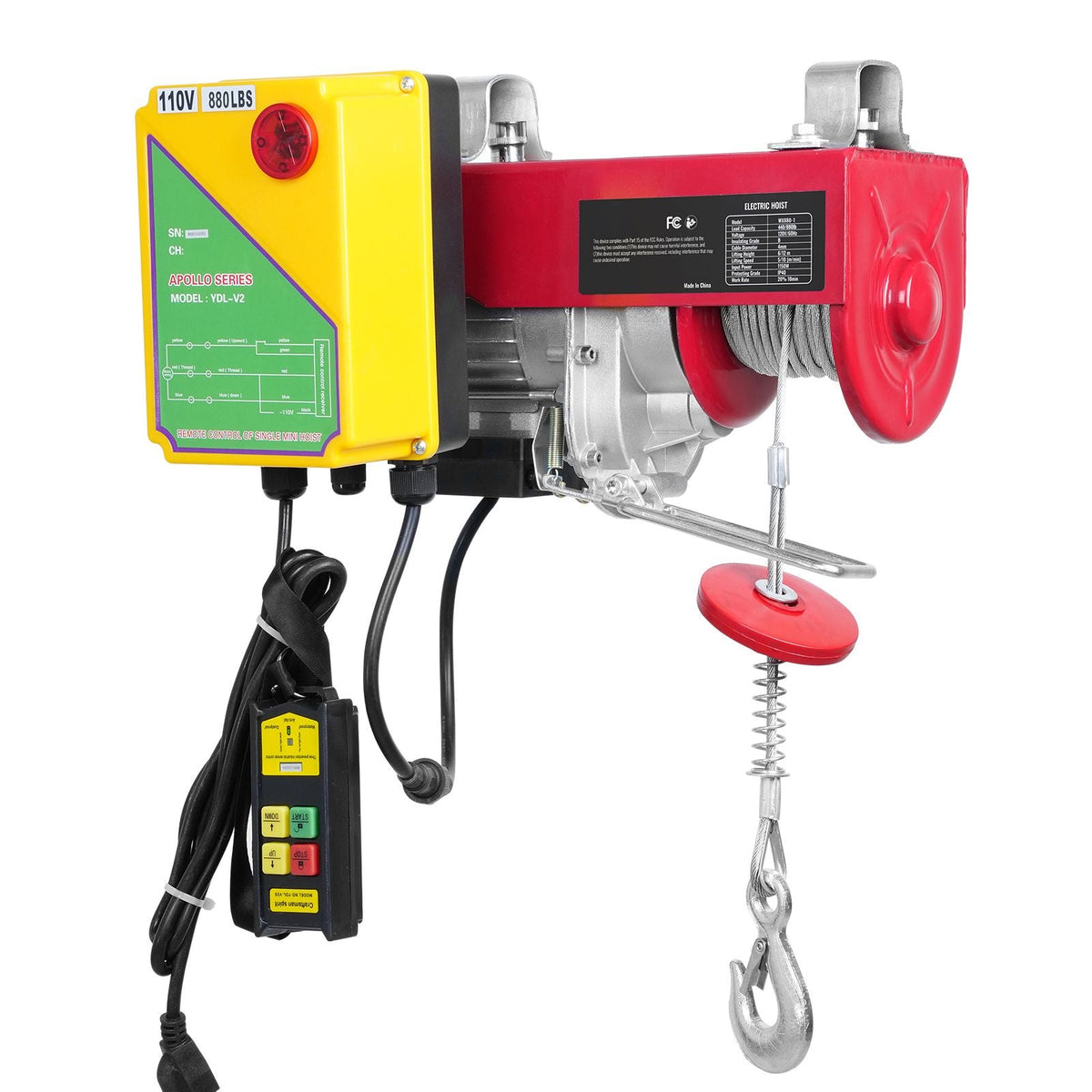 Tuspuzz Electric Hoist, 880 lbs Lifting Capacity, 850W 110V Electric Steel Wire Winch with Wireless Remote Control, 40ft Single Cable Lifting Height & Pure Copper Motor, for Garage Warehouse Factory