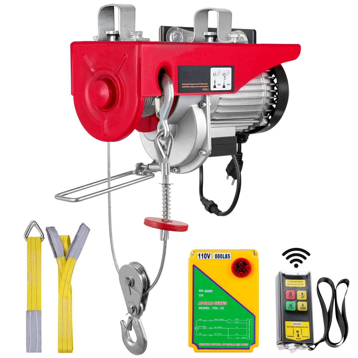 Tuspuzz Electric Hoist, 880 lbs Lifting Capacity, 850W 110V Electric Steel Wire Winch with Wireless Remote Control, 40ft Single Cable Lifting Height & Pure Copper Motor, for Garage Warehouse Factory
