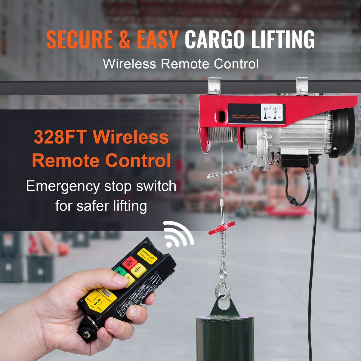 Tuspuzz Electric Hoist, 880 lbs Lifting Capacity, 850W 110V Electric Steel Wire Winch with Wireless Remote Control, 40ft Single Cable Lifting Height & Pure Copper Motor, for Garage Warehouse Factory