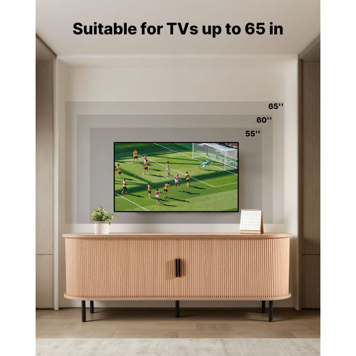 TV Stand, Boho Entertainment Center for TVs up to 58 in, 350 lbs Load, TV Media Console Table with Adjustable Storage Shelves and Rolling Door