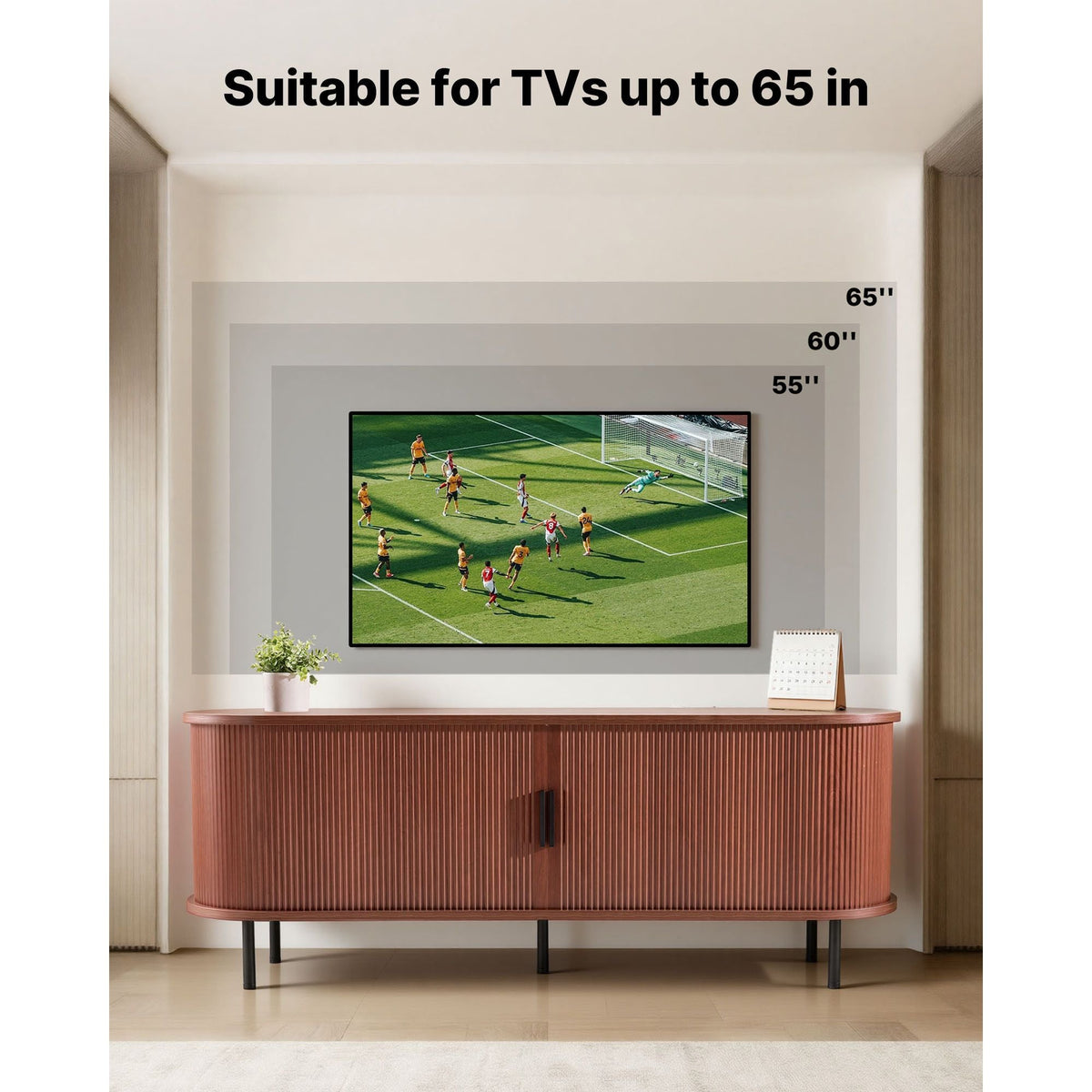 TV Stand, Boho Entertainment Center for TVs up to 58 in, 350 lbs Load, TV Media Console Table with Adjustable Storage Shelves & Rolling Door, Television Stand for Living Room, Bedroom, Brown