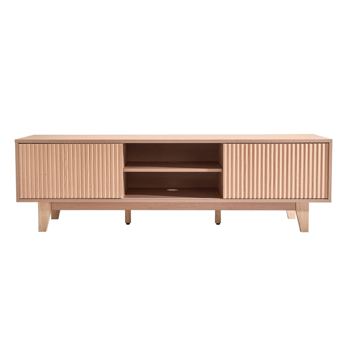 TV Stand, Boho Entertainment Center for TVs up to 59 in, 350 lbs Load Capacity, TV Media Console Table with Adjustable Open Storage Shelves & Sliding Door for Living Room, Bedroom, Burlywood