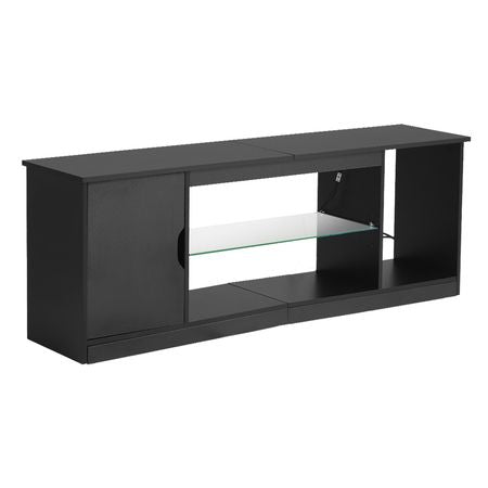 TV Stand for TVs up to 65 inch, Modern Entertainment Center with Light Strip, Wooden TV Cabinet Storage with Glass Shelf and Adjustable Shelves, Console Table for Living Room and Bedroom, Black