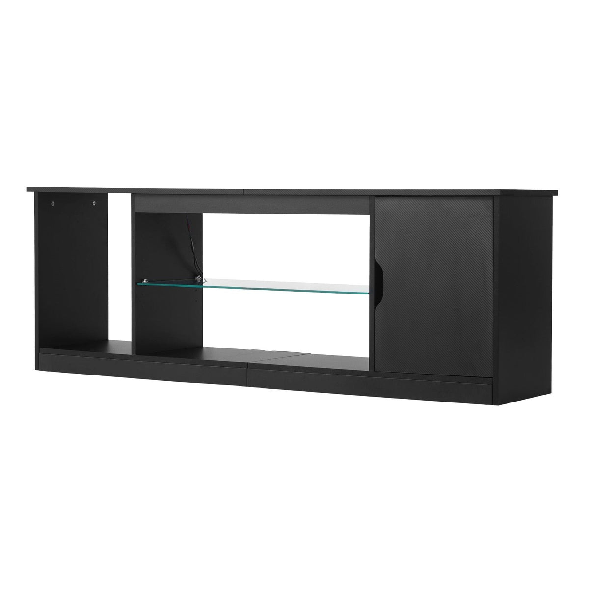 TV Stand for TVs up to 65 inch, Modern Entertainment Center with Light Strip, Wooden TV Cabinet Storage with Glass Shelf and Adjustable Shelves, Console Table for Living Room and Bedroom, Black