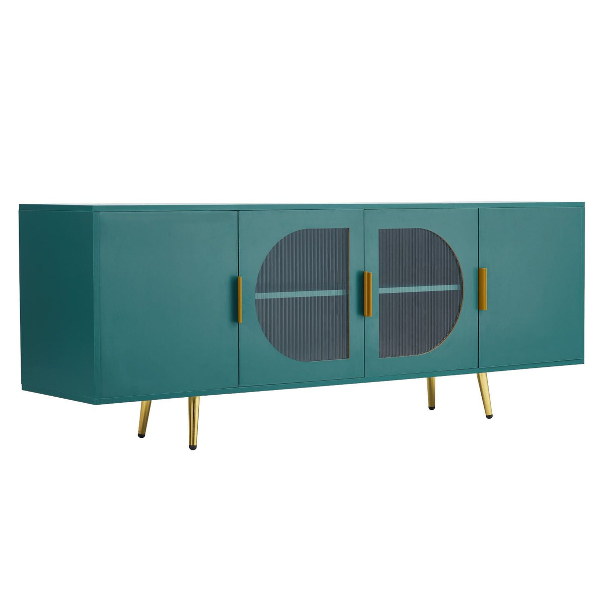 TV Stand for TVs up to 75 inch, Modern Entertainment Center with Glass Doors and Gold Legs, TV Cabinet Storage with Adjustable Shelves, Media Console Table for Living Room and Bedroom, Green