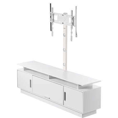 TV Stand with Mount, 59.1 Inch, Swivel TV Stand Console with Power Outlet, for 32-75 Inch TVs, Height Adjustable Modern Entertainment Center with Storage & LED Lights, for Living Room, White