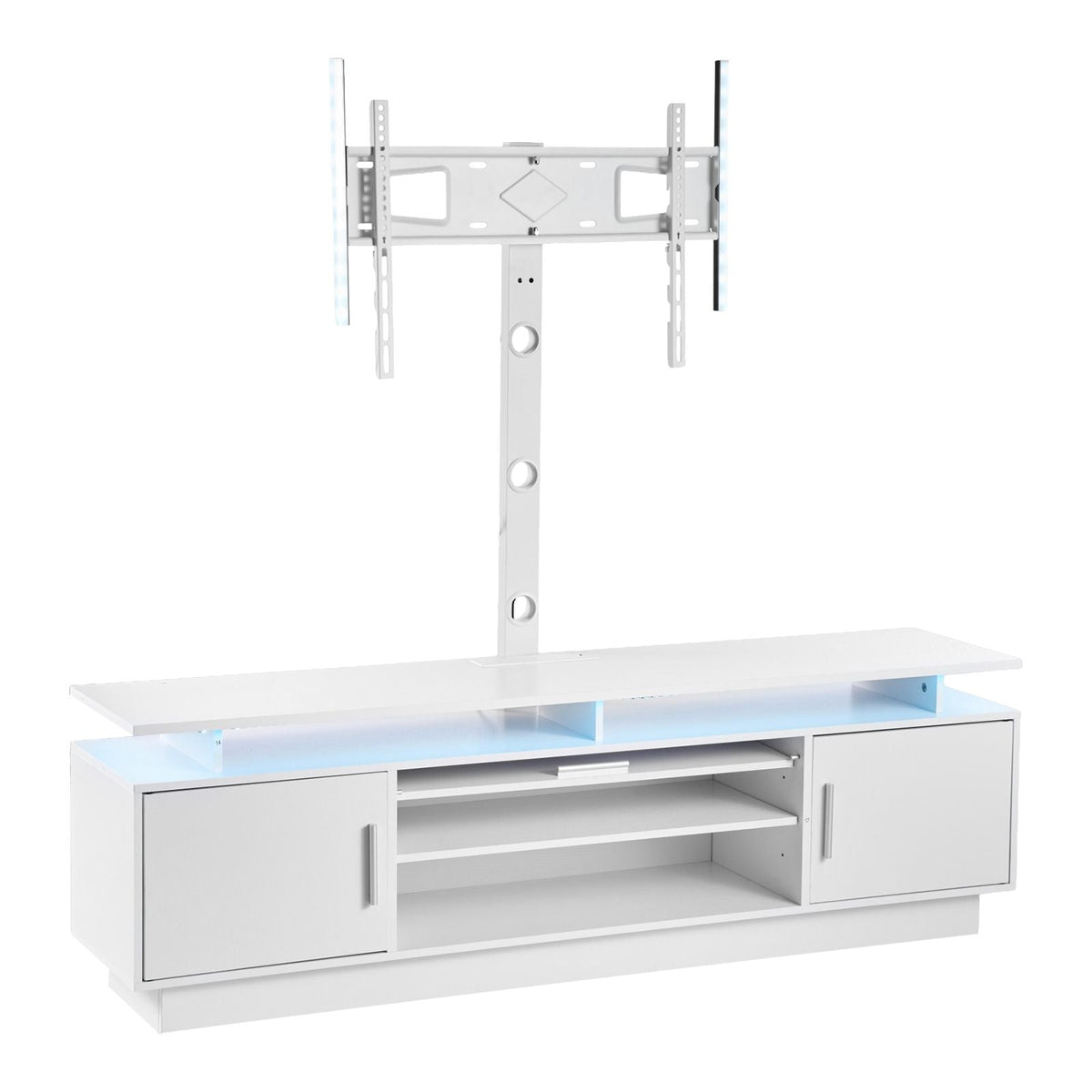 TV Stand with Mount, 59.1 Inch, Swivel TV Stand Console with Power Outlet, for 32-75 Inch TVs, Height Adjustable Modern Entertainment Center with Storage & LED Lights, for Living Room, White