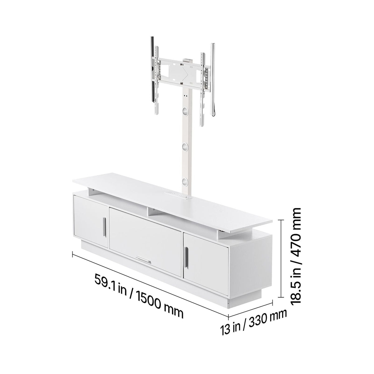 TV Stand with Mount, 59.1 Inch, Swivel TV Stand Console with Power Outlet, for 32-75 Inch TVs, Height Adjustable Modern Entertainment Center with Storage & LED Lights, for Living Room, White