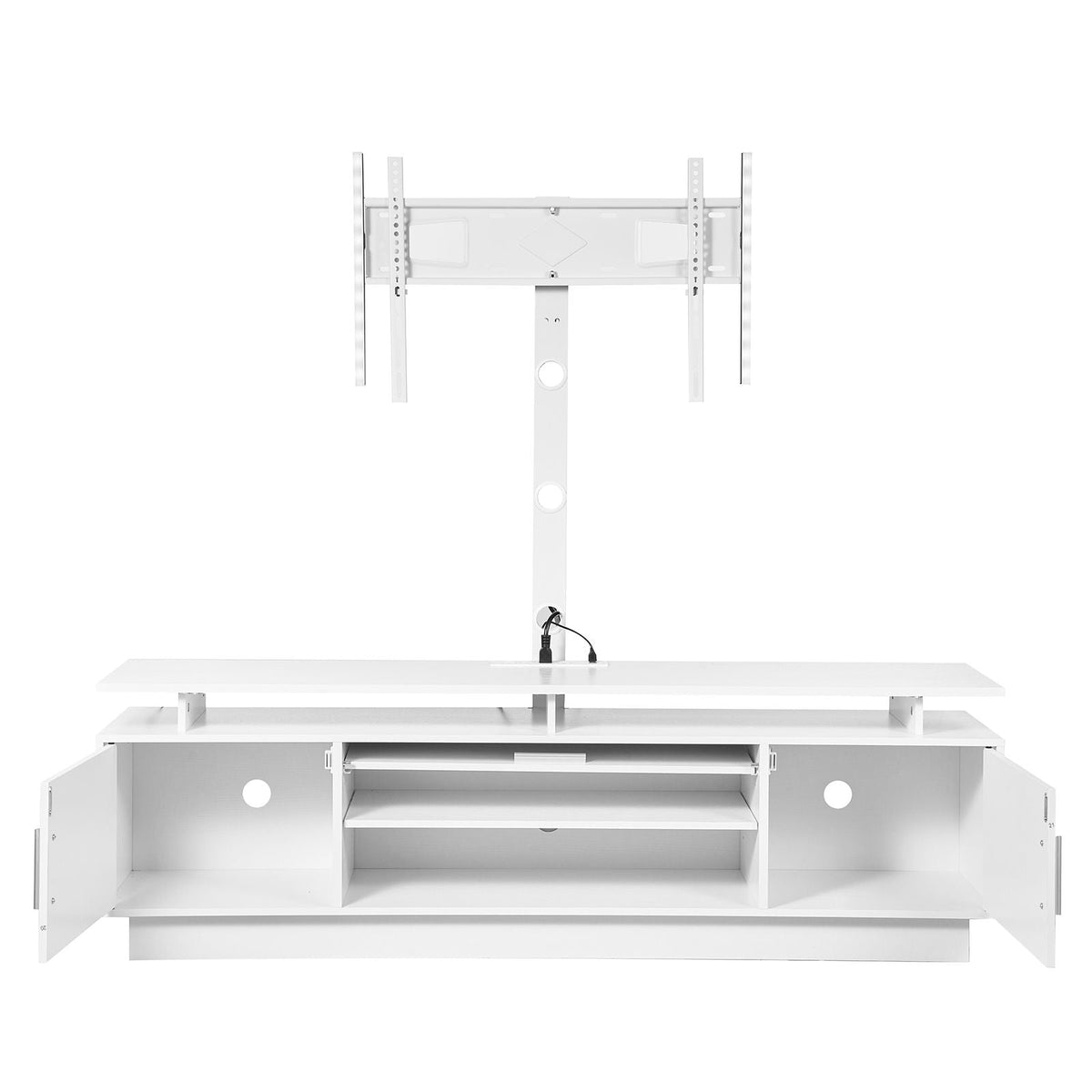 TV Stand with Mount, 59.1 Inch, Swivel TV Stand Console with Power Outlet, for 32-75 Inch TVs, Height Adjustable Modern Entertainment Center with Storage & LED Lights, for Living Room, White