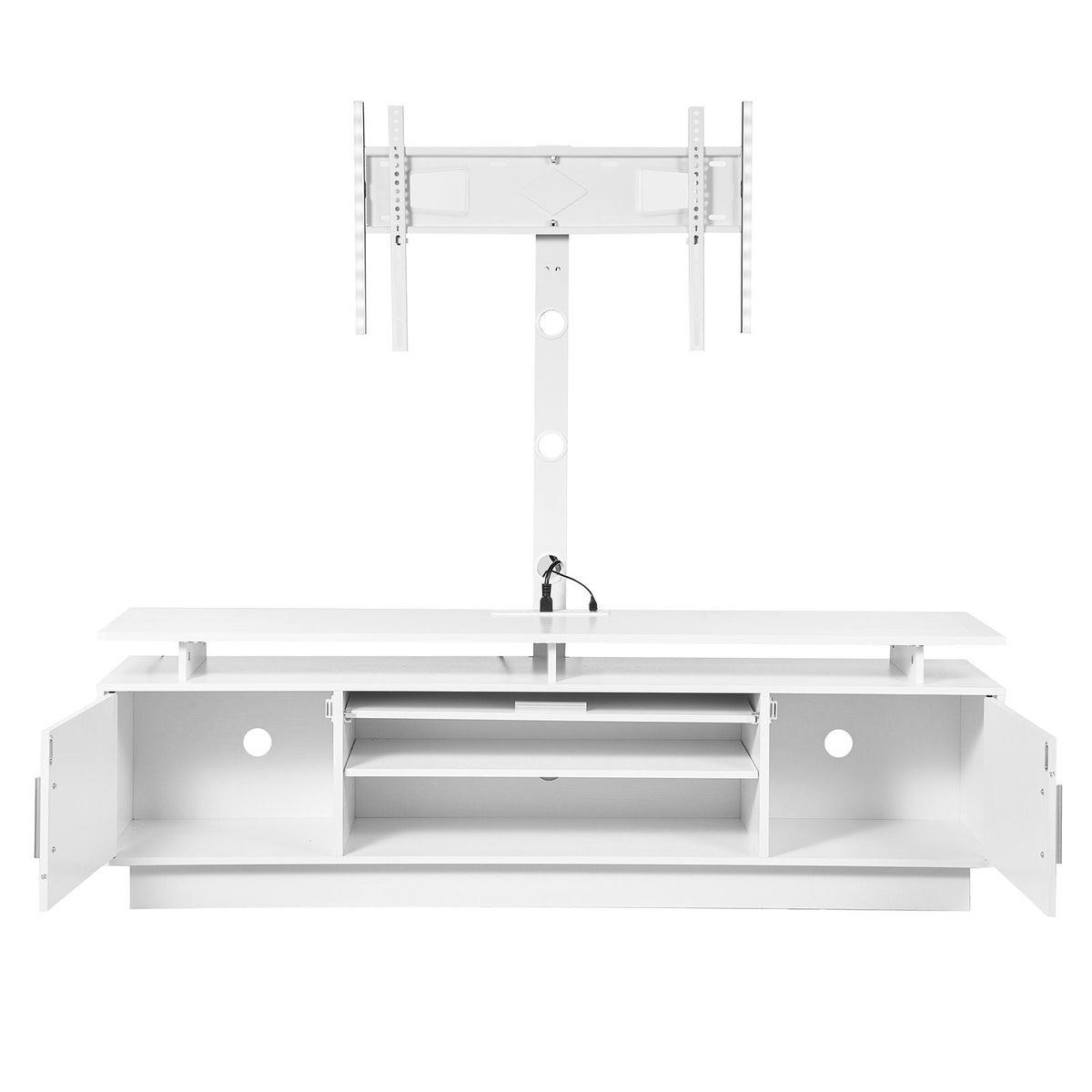 TV Stand with Mount, 59.1 Inch, Swivel TV Stand Console with Power Outlet, for 32-75 Inch TVs, Height Adjustable Modern Entertainment Center with Storage & LED Lights, for Living Room, White