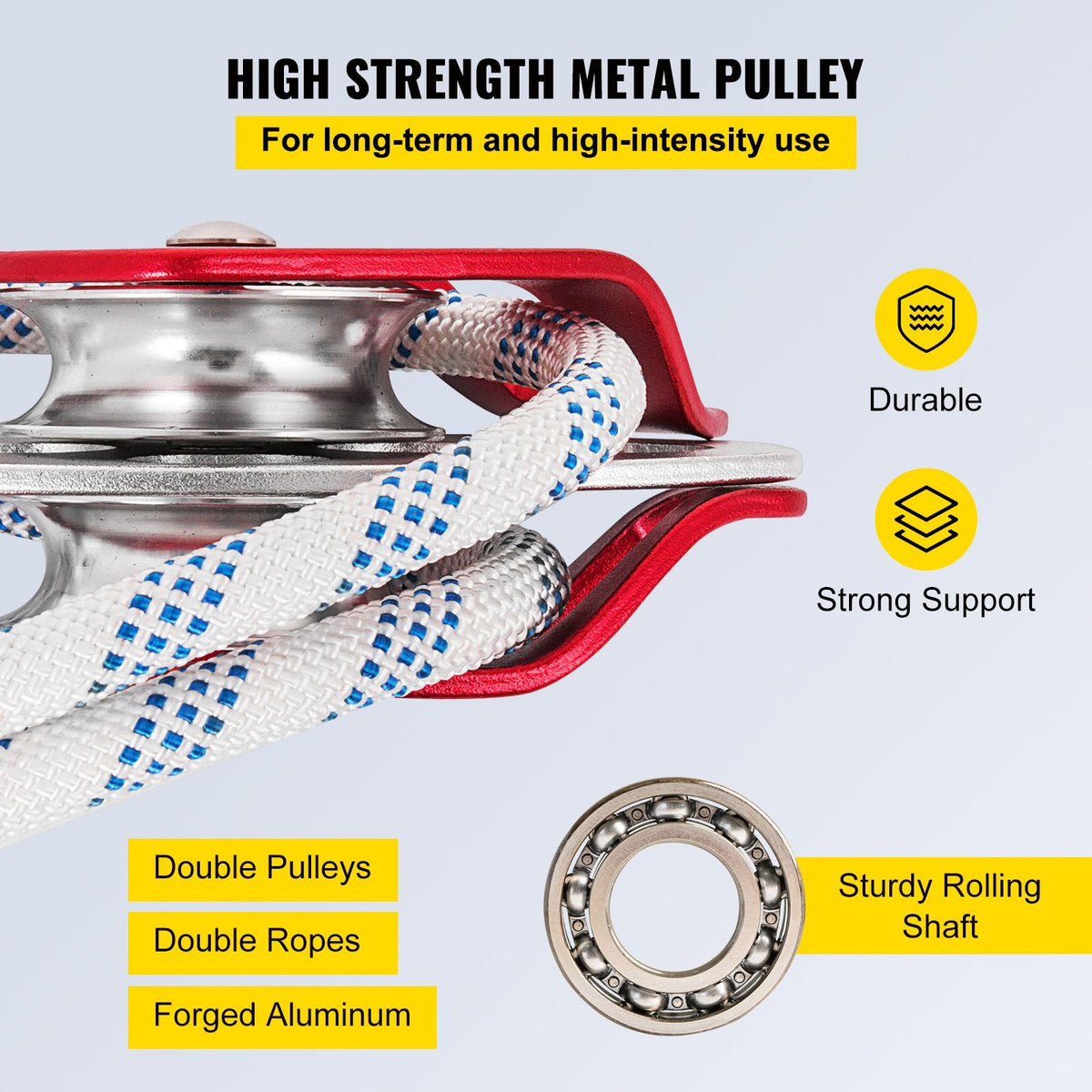 Twin Sheave Block and Tackle 7700LBS Pulley 150Ft, 1/2Inch Double Braid Rope