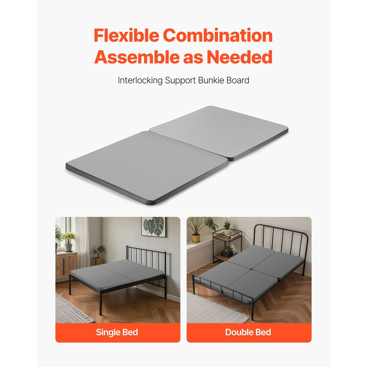 Twin Size Bunkie Board, 1.5 in Bed Board Slats with 200D Oxford Cloth, Wooden Mattress Support for Twin Size Bed, Easy Assembly Support under Mattress, 2 Piece, Gray