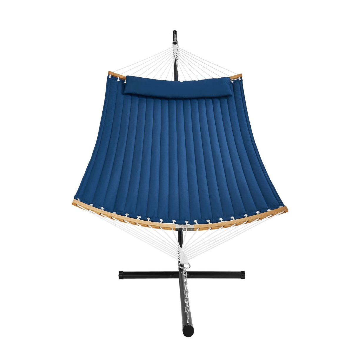 Two Person Hammock with Stand Included, Double Hammock with Curved Spreader Bar and Detachable Pillow and Portable Carrying Bag, Perfect for Outdoor Freestanding Hammock, 480lb Capacity