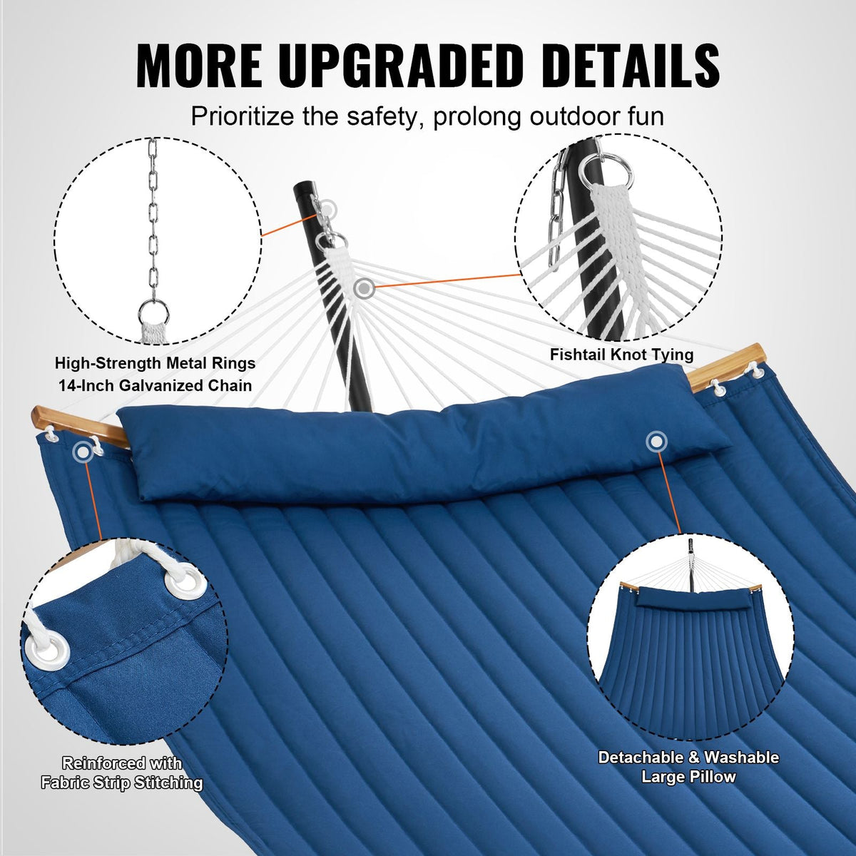 Two Person Hammock with Stand Included, Double Hammock with Curved Spreader Bar and Detachable Pillow and Portable Carrying Bag, Perfect for Outdoor Freestanding Hammock, 480lb Capacity