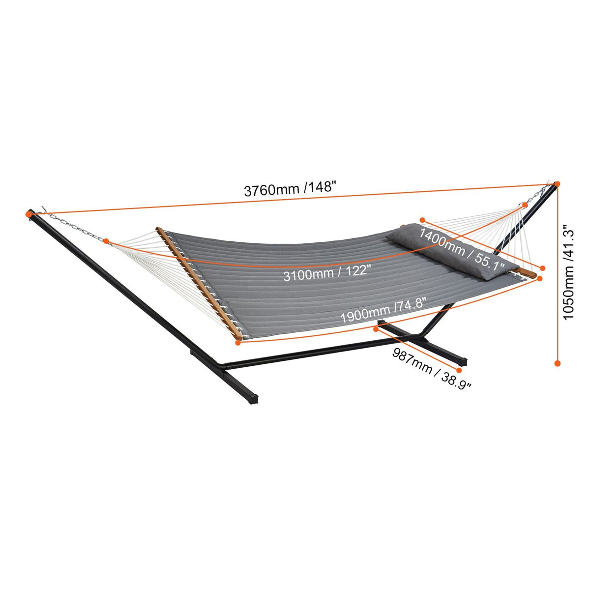 Two Person Hammock with Stand Included Heavy Duty 480lb Capacity, Double Hammock with 12 FT Steel Stand and Portable Carrying Bag and Pillow, Freestanding Hammock for Outdoor Patio Yard Beach