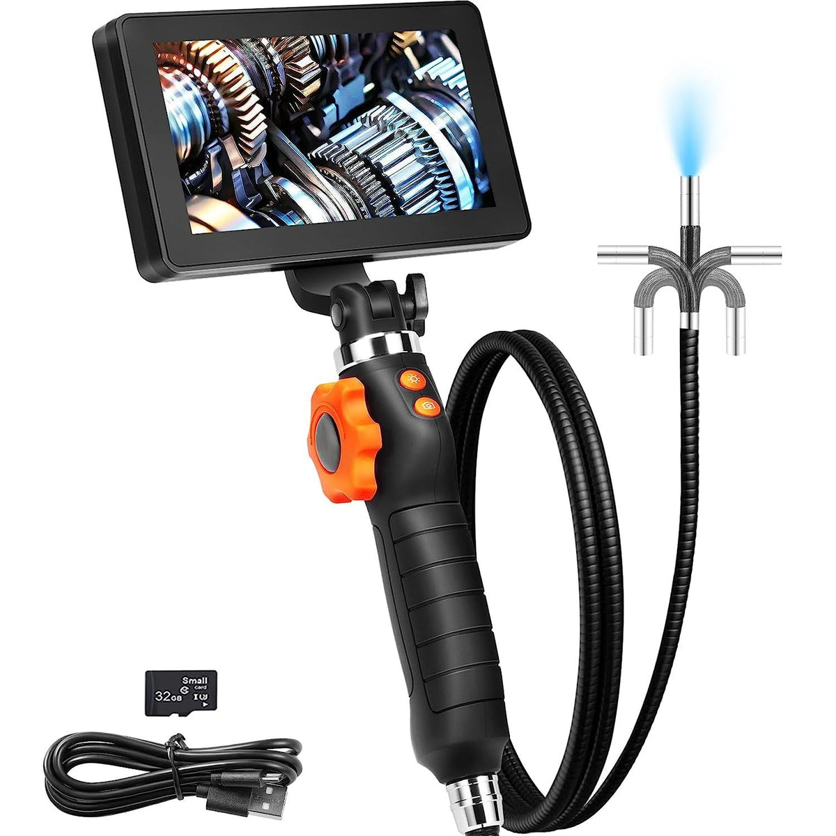 Two-Way Articulating Borescope with Light, Inspection Camera with 0.25" Lens, 5" IPS HD Screen, Flexible Mechanic Fiber Optic Snake Scope Cam for Wall Automotive Engine Inspect-4.9FT