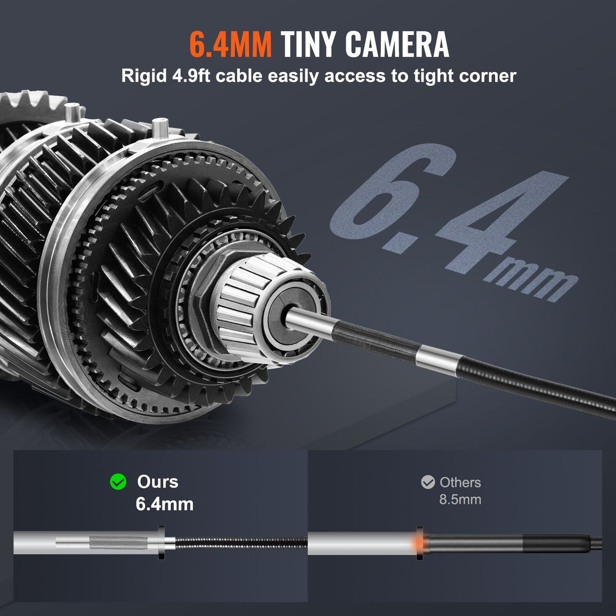 Two-Way Articulating Borescope with Light, Inspection Camera with 0.25" Lens, 5" IPS HD Screen, Flexible Mechanic Fiber Optic Snake Scope Cam for Wall Automotive Engine Inspect-4.9FT