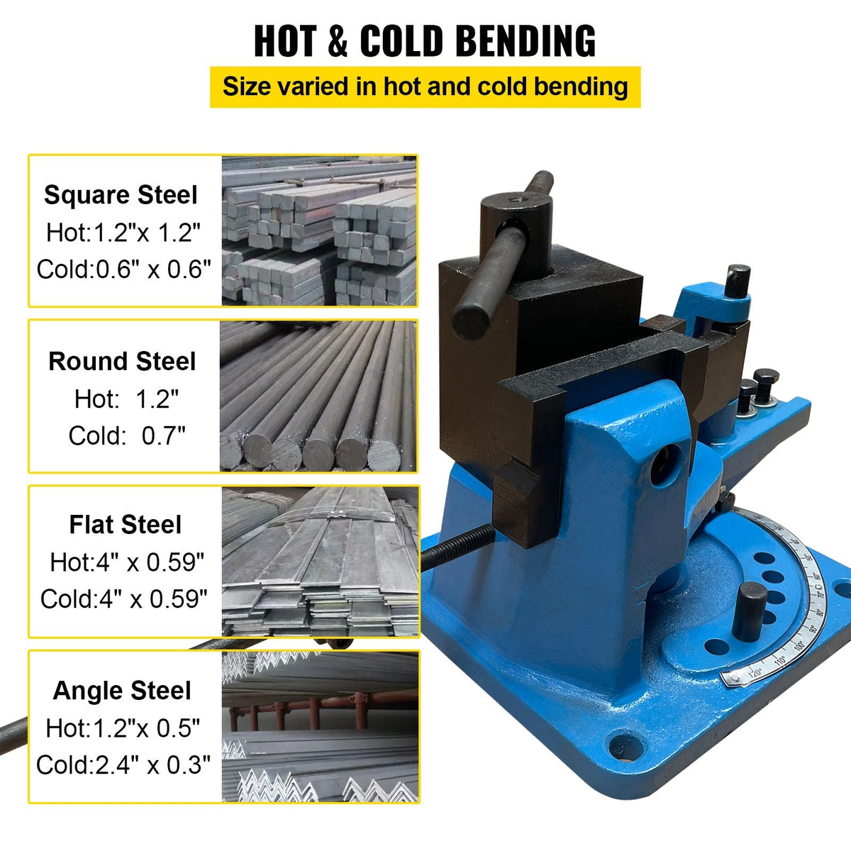 UB-100 Manual Flat Steel Universal Metal Rebar Bender Angle Iron 120 Degree Heavy-Duty Metal Rod Bender Hot and Cold With Detachable Bending Lever Strip Steel, Flat Steel, Round Steel