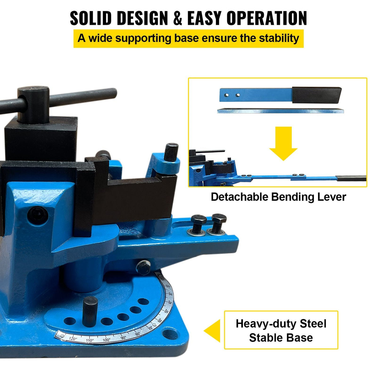 UB-100 Manual Flat Steel Universal Metal Rebar Bender Angle Iron 120 Degree Heavy-Duty Metal Rod Bender Hot and Cold With Detachable Bending Lever Strip Steel, Flat Steel, Round Steel