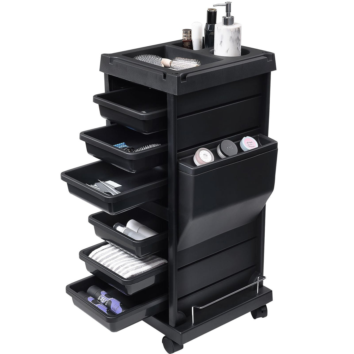 Ultimate Salon Trolley Cart, Lockable Beauty Salon Cart for Stylist with 6 Removable Drawers & Tool Holder, Plastic Hairdressing Rolling Cart with Lockable Wheels for Beauty SPA Barber