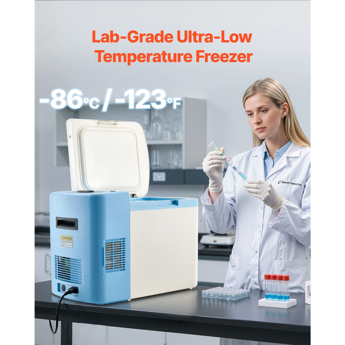 Ultra Low Temperature Freezer, 25 L, -40 to -123 F Adjustable Temp Range, with Digital Display, 304 Stainless Steel Liner, Portable Low Temperature Lab Freezer for Laboratory Samples Storage
