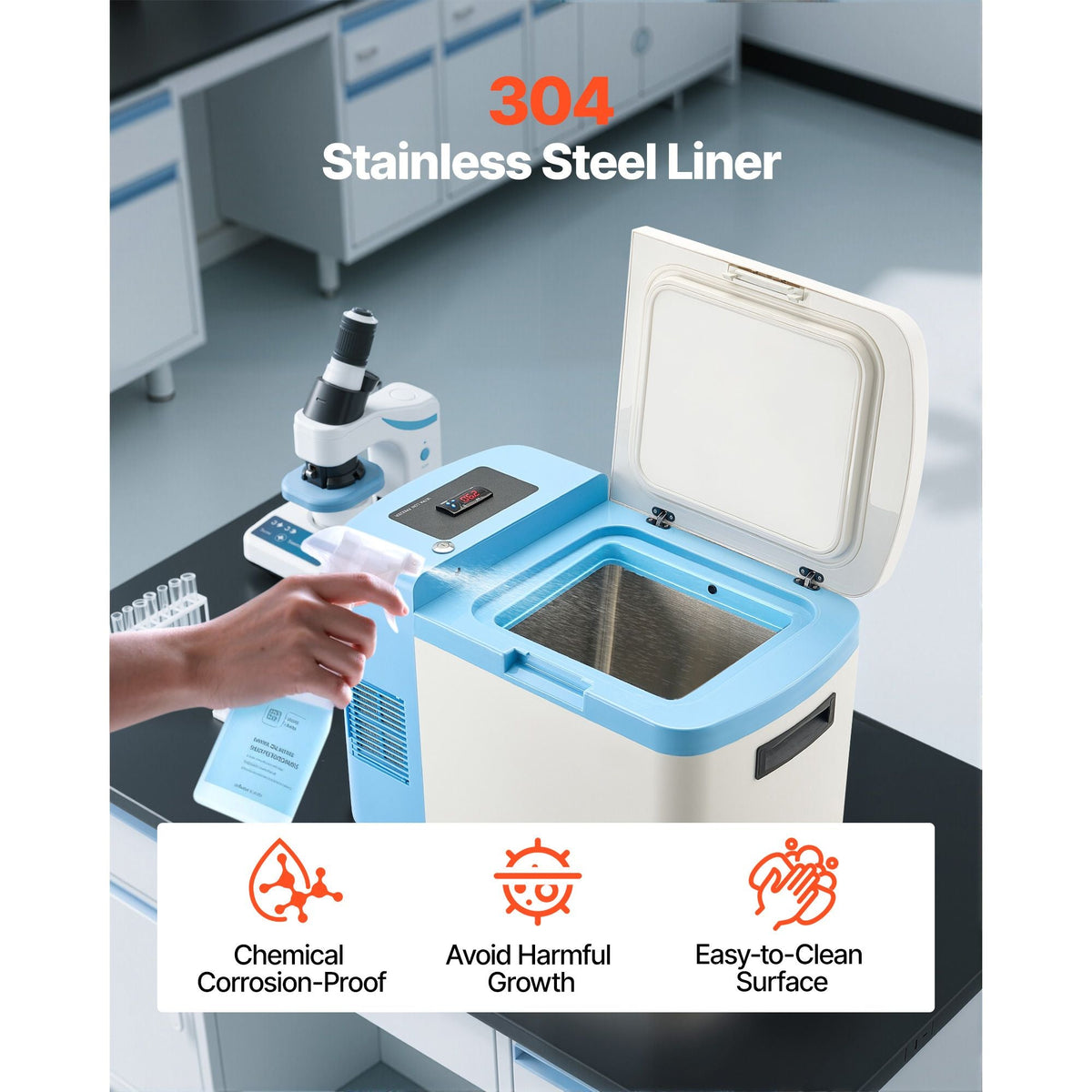 Ultra Low Temperature Freezer, 25 L, -40 to -123 F Adjustable Temp Range, with Digital Display, 304 Stainless Steel Liner, Portable Low Temperature Lab Freezer for Laboratory Samples Storage