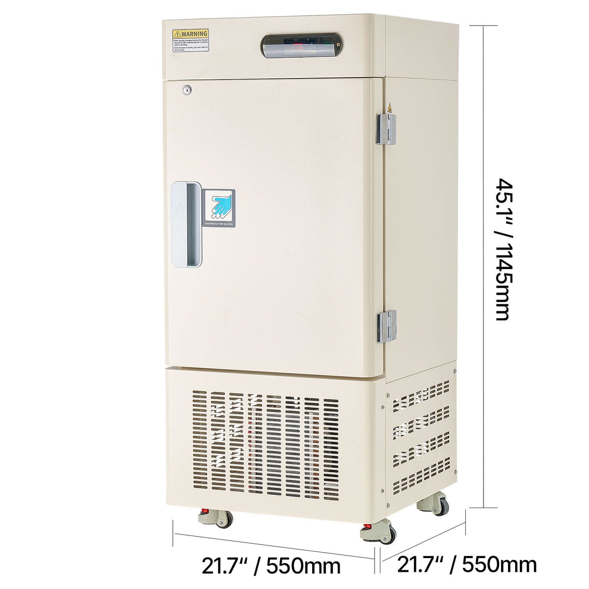 Ultra Low Temperature Freezer, 28 L, −40 Fahrenheit to −123 Fahrenheit Adjustable Temp Range, with Rollers and Digital Display, 304 Stainless Steel Liner, Low Temperature Lab Freezer
