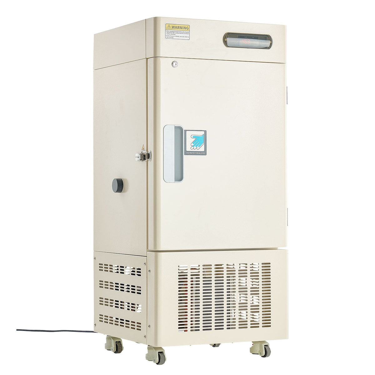 Ultra Low Temperature Freezer, 28 L, −40 Fahrenheit to −123 Fahrenheit Adjustable Temp Range, with Rollers and Digital Display, 304 Stainless Steel Liner, Low Temperature Lab Freezer