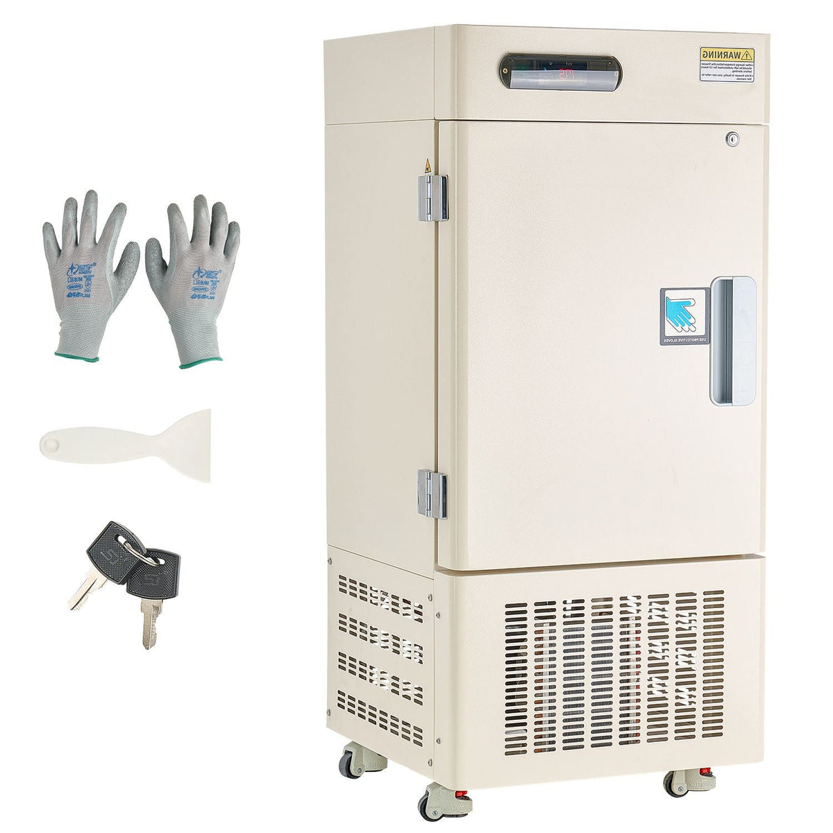Ultra Low Temperature Freezer, 28 L, −40 Fahrenheit to −123 Fahrenheit Adjustable Temp Range, with Rollers and Digital Display, 304 Stainless Steel Liner, Low Temperature Lab Freezer