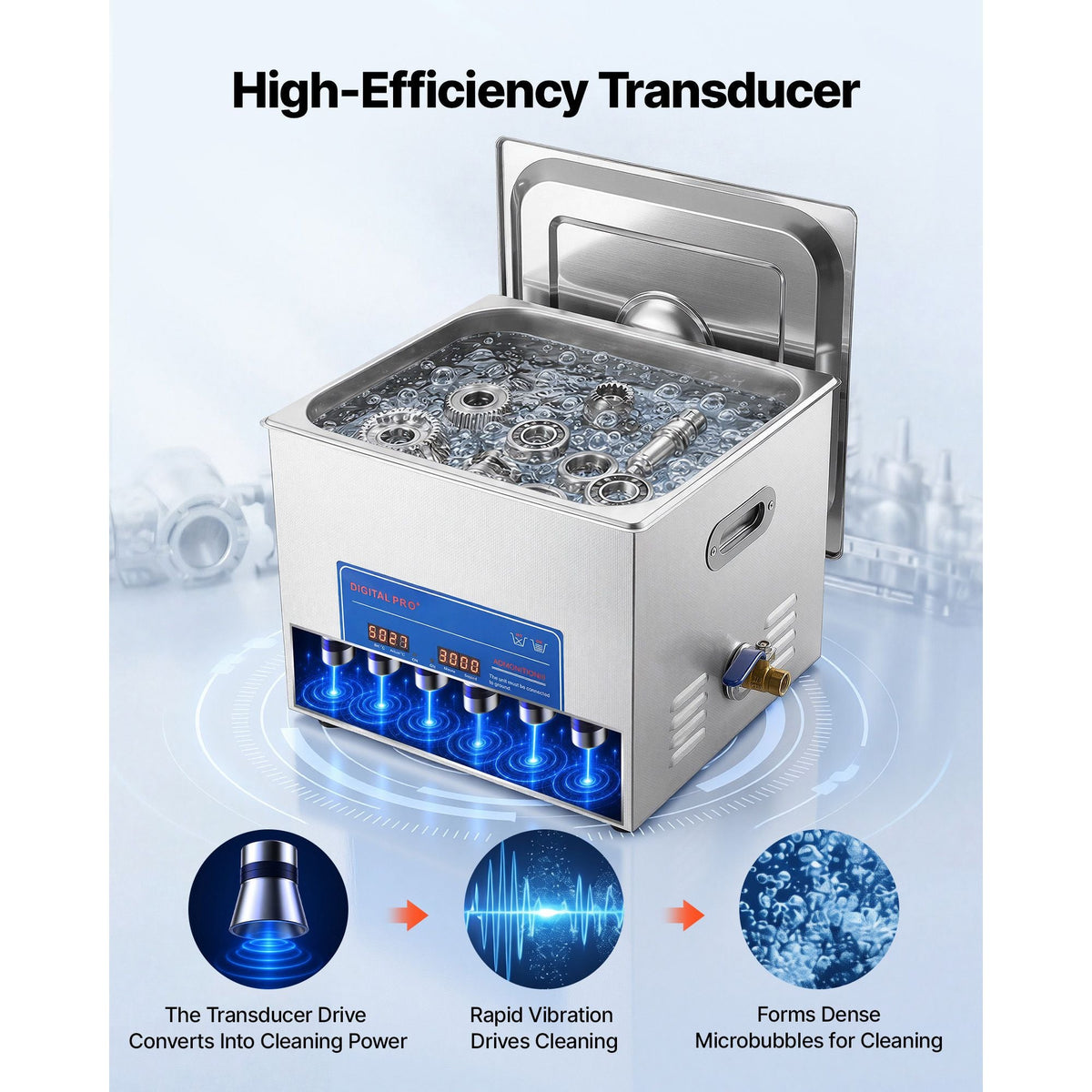 Ultrasonic Cleaner 15L-Class Capacity Ultrasonic Parts Cleaner 40kHz, Digital Time and Temp Control, Stainless Steel Ultra Sonic Cleaning Machine with Cleaning Baskets, for Auto Parts, Glasses