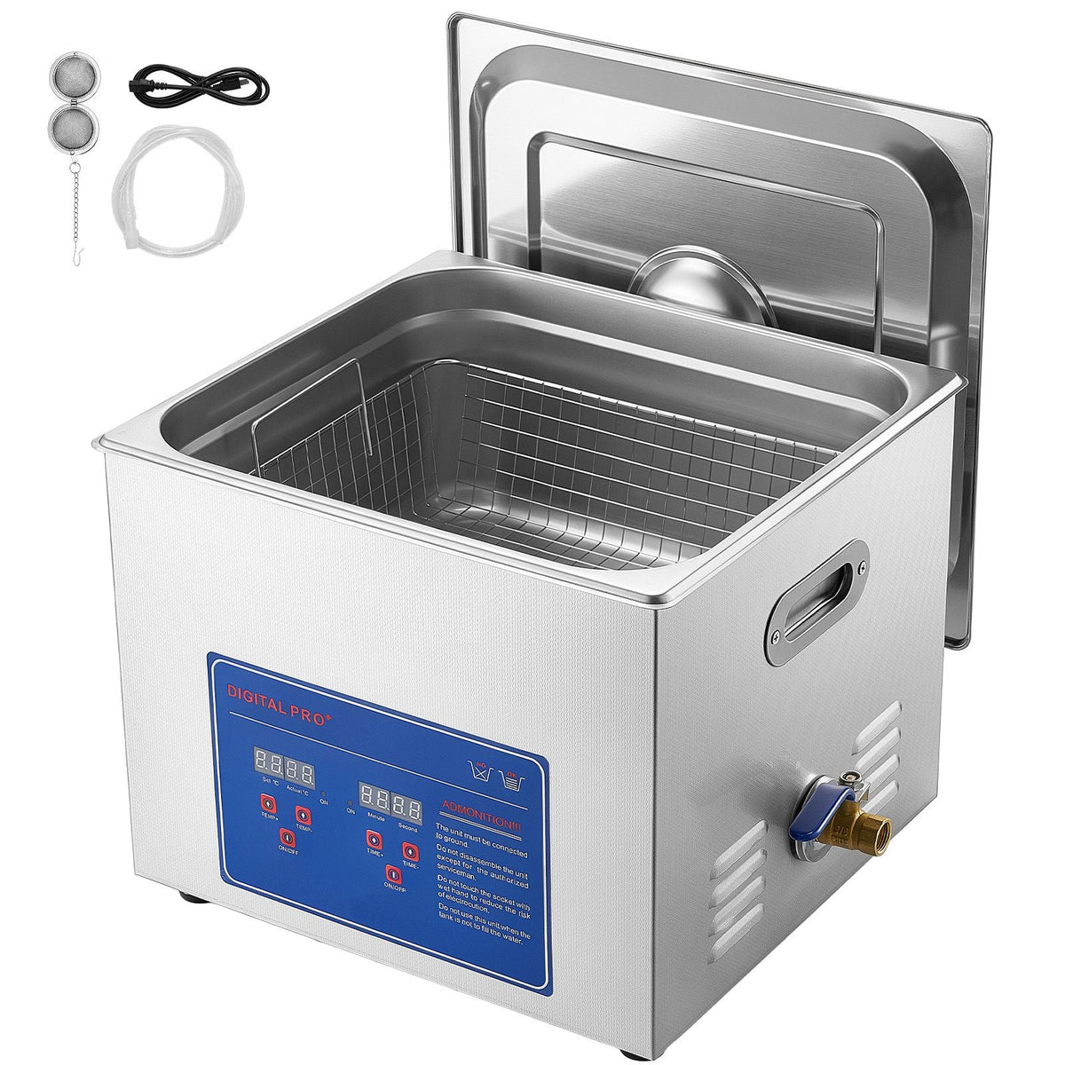 Ultrasonic Cleaner 15L-Class Capacity Ultrasonic Parts Cleaner 40kHz, Digital Time and Temp Control, Stainless Steel Ultra Sonic Cleaning Machine with Cleaning Baskets, for Auto Parts, Glasses