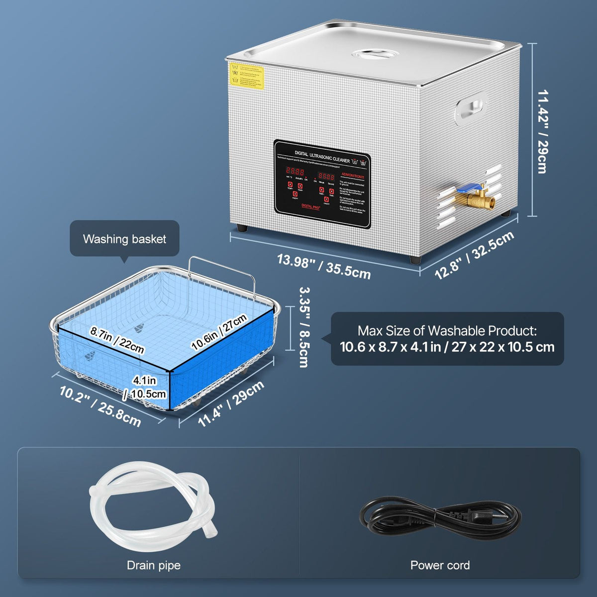 Ultrasonic Cleaner, 15L Professional 360W Cleaning Machine with Timer & Heater, 40kHz Digital Ultrasonic Cleaner with Basket for Watch Glasses Jewelry Retainer Industrial Parts Tools