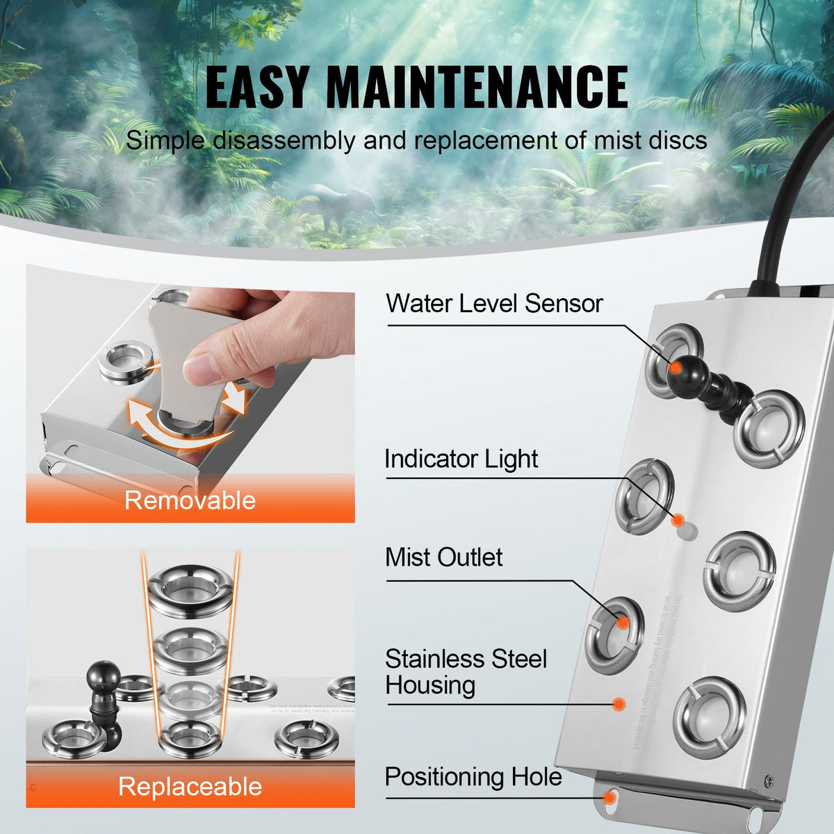 Ultrasonic Mist Maker 6 Head, 4500mL/H Ultrasonic Fogger, Mist Maker with 165W IP67 Waterproof Power Supply, Buoy, Replacement Discs, for Pond, Garden, Rockery, Greenhouse, Halloween Decoration