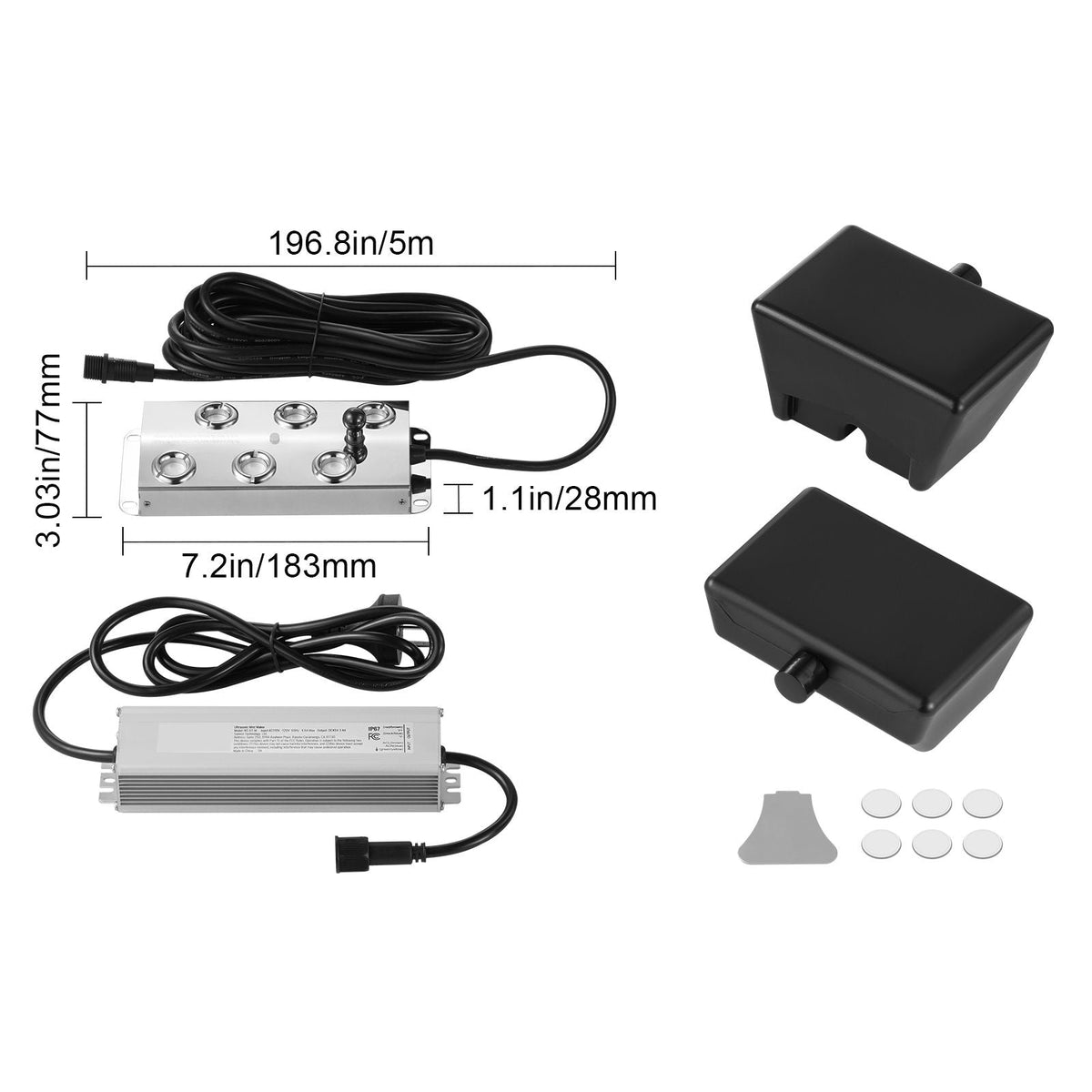 Ultrasonic Mist Maker 6 Head, 4500mL/H Ultrasonic Fogger, Mist Maker with 165W IP67 Waterproof Power Supply, Buoy, Replacement Discs, for Pond, Garden, Rockery, Greenhouse, Halloween Decoration