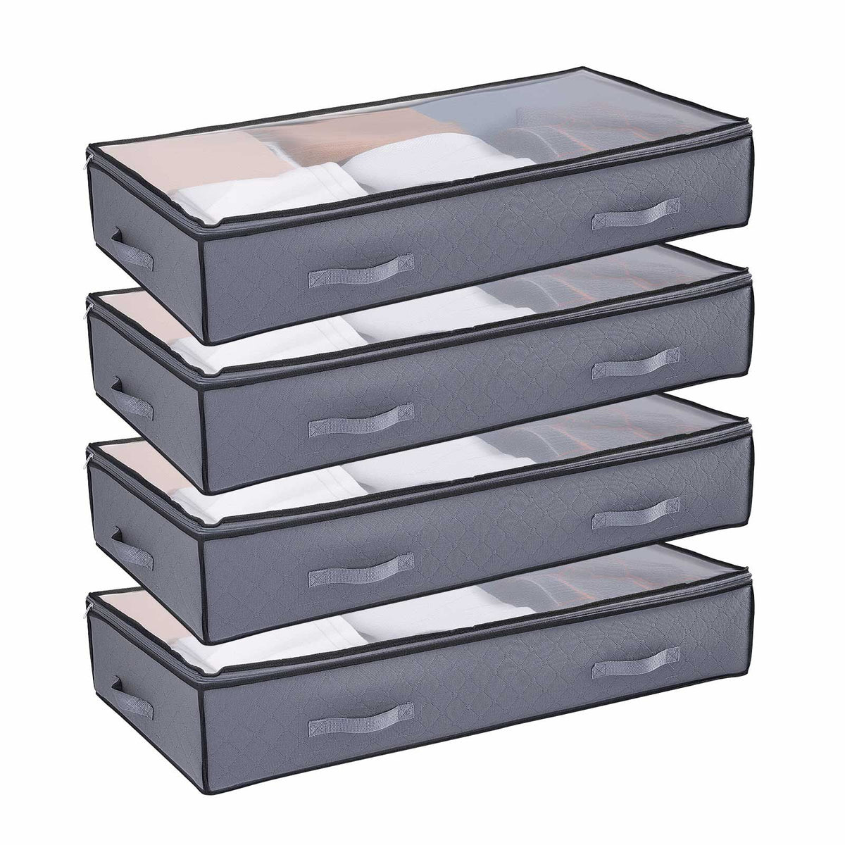 Under Bed Storage with Clear Lids, 39.2 x 19.7 x 7.1 Inch, 90L Large Underbed Clothes Storage Containers, Low Profile Under Bed Drawer Shoe Organizer Bins Box for Blanket Shoe Bedroom, 4 Pack