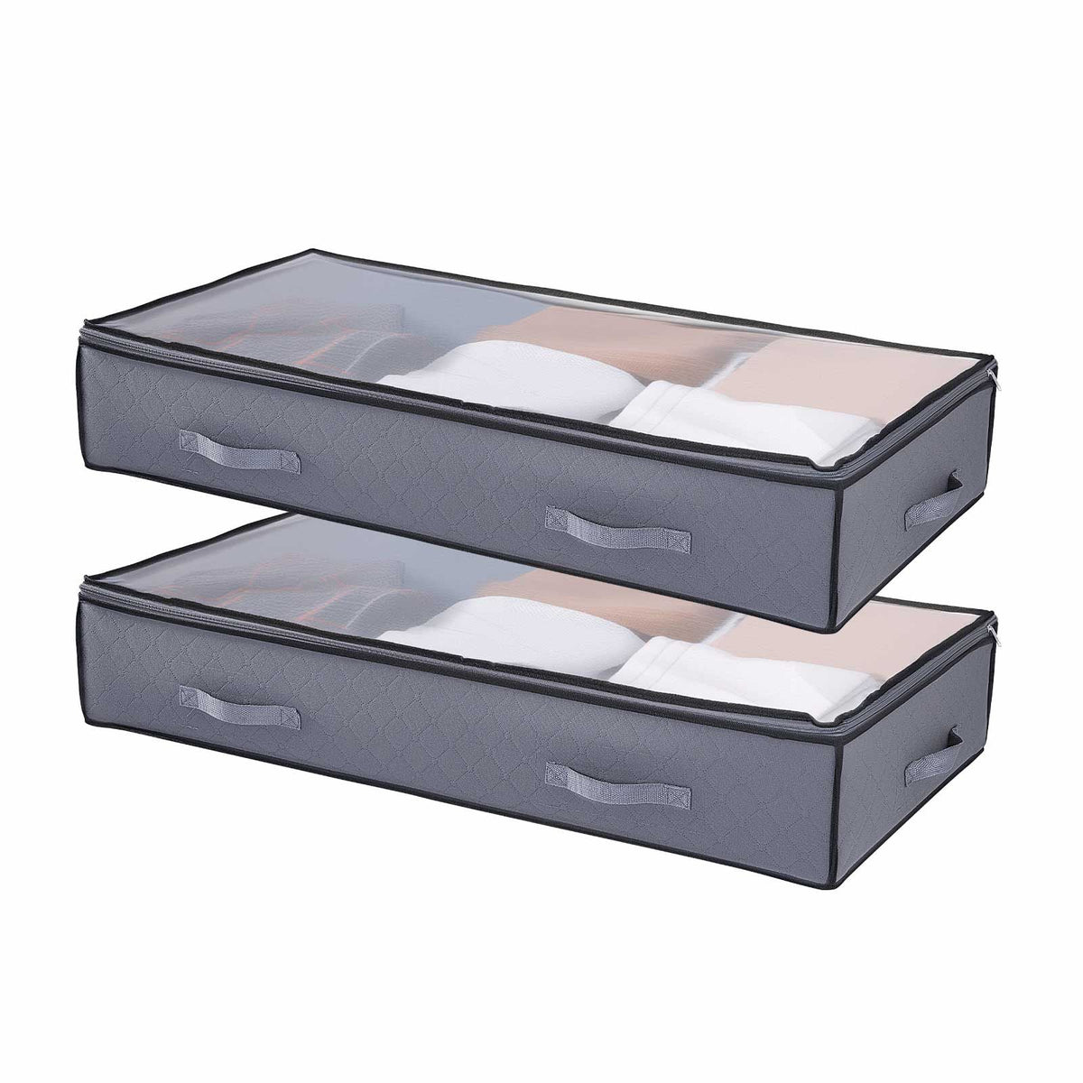 Under Bed Storage with Clear Lids, 39.2 x 19.7 x 7.1 Inch, 90L Large Underbed Clothes Storage Containers, Low Profile Under Bed Drawer Shoe Organizer Bins Box for Blanket Shoe Bedroom, 4 Pack