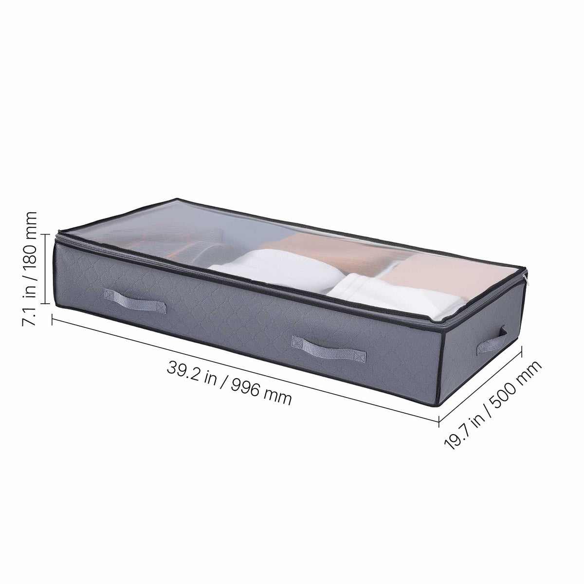 Under Bed Storage with Clear Lids, 39.2 x 19.7 x 7.1 Inch, 90L Large Underbed Clothes Storage Containers, Low Profile Under Bed Drawer Shoe Organizer Bins Box for Blanket Shoe Bedroom, 4 Pack
