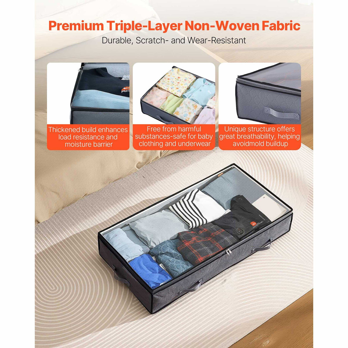 Under Bed Storage with Clear Lids, 39.2 x 19.7 x 7.1 Inch, 90L Large Underbed Clothes Storage Containers, Low Profile Under Bed Drawer Shoe Organizer Bins Box for Blanket Shoe Bedroom, 4 Pack