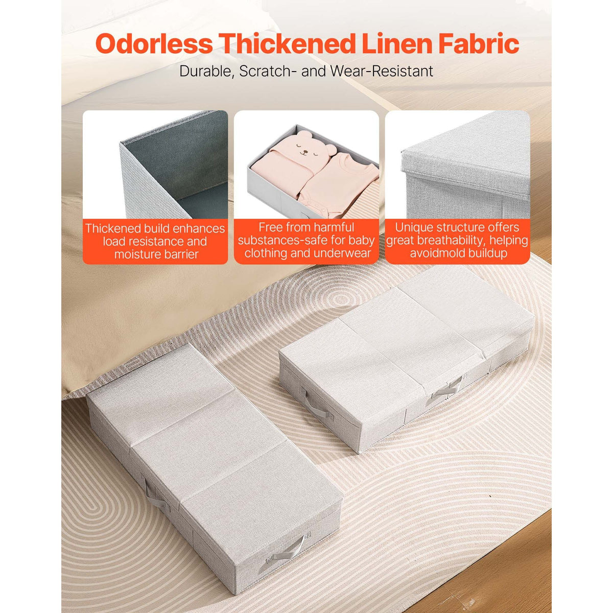 Under Bed Storage with Lids, 31.7 x 15.9 x 6.1 Inch, 48L Large Underbed Clothes Storage Containers, Low Profile Gray Under Bed Drawer Shoe Organizer Bins Box for Blanket Shoe Bedroom, 2 Pack