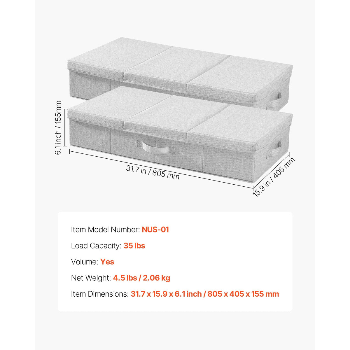 Under Bed Storage with Lids, 31.7 x 15.9 x 6.1 Inch, 48L Large Underbed Clothes Storage Containers, Low Profile Gray Under Bed Drawer Shoe Organizer Bins Box for Blanket Shoe Bedroom, 2 Pack